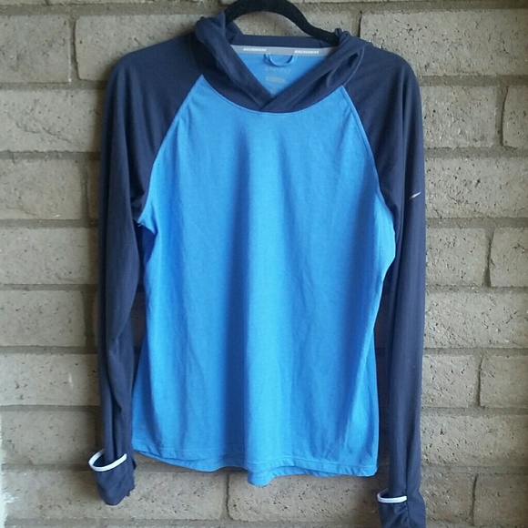 Nike Tops - Nike Running Dri-Fit Blue Hooded Longsleeve Top